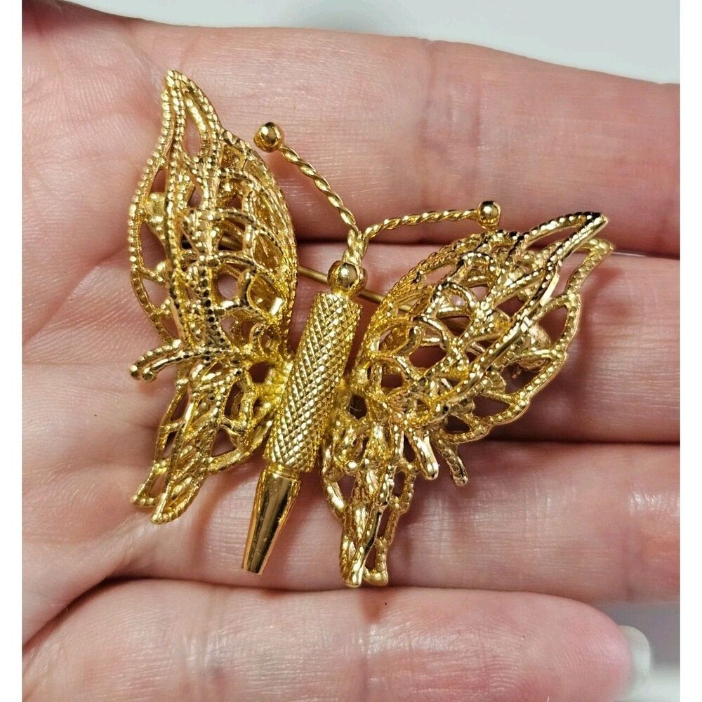 **Sale** Monet Gold Tone Filigree Butterfly Brooch Vintage